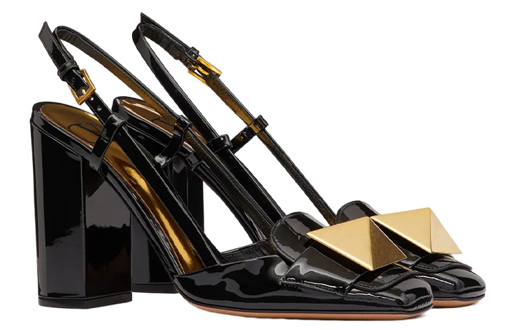 Valentino One Stud Chunky Heel High Heels 10cm Women's Black