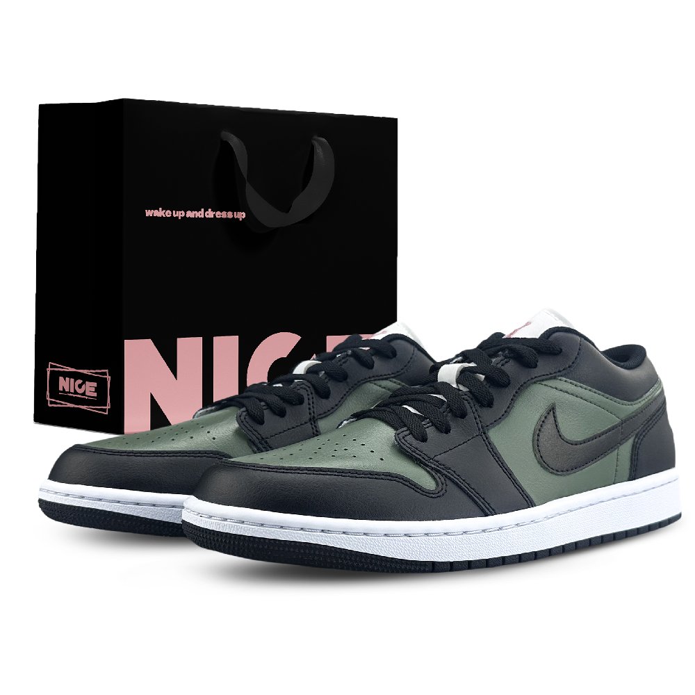Jordan Air Jordan 1 Abrasion Resistant Low Top Vintage Basketball Shoes Unisex Black Green