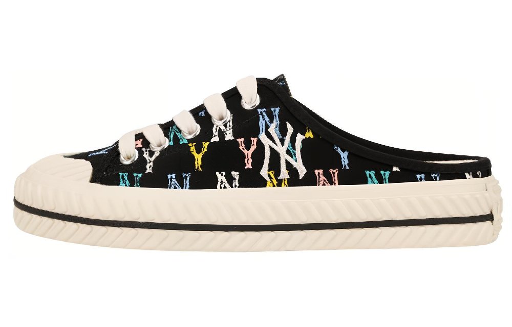 MLB Playball Mule Monogram Anti Slip Wear Resistant Low Top Canvas Shoes Unisex Black