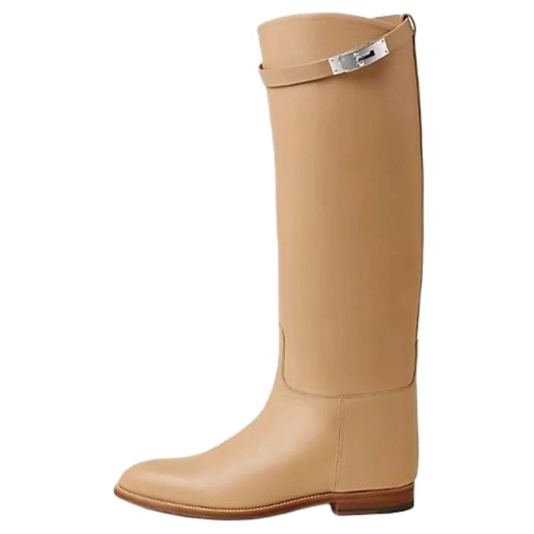 HERMES Jumping Knee high Boots Women's Beige