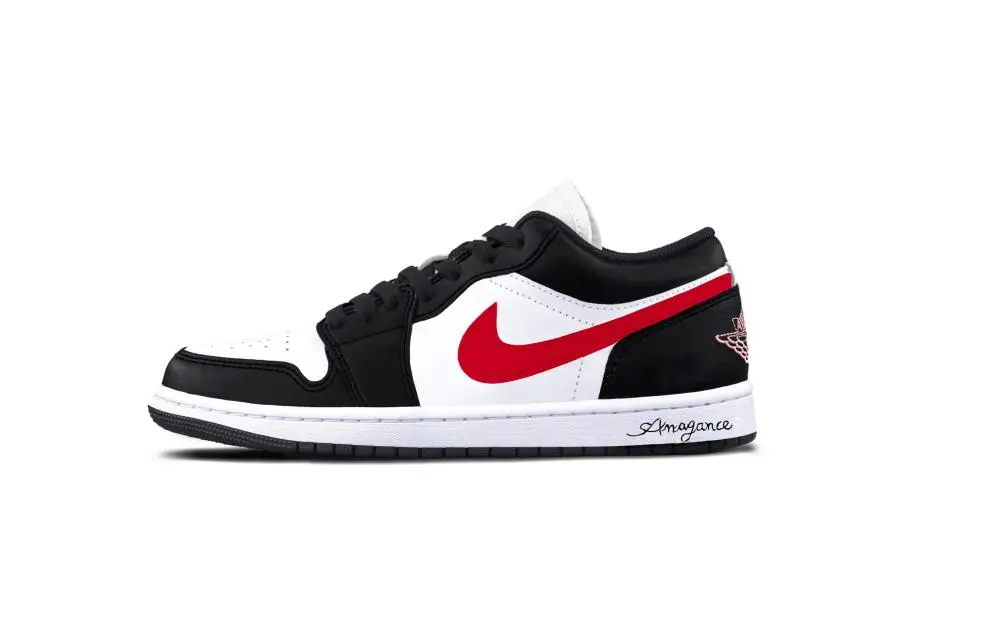 Jordan Air Jordan 1 Patriot Abrasion Resistant Low top Vintage Basketball Shoes Unisex Black Red