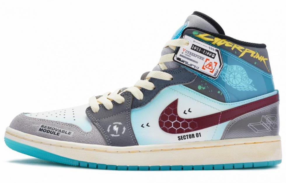 Jordan Air Jordan 1 Mid Top Vintage Basketball Shoes Men's Blue Gray Red