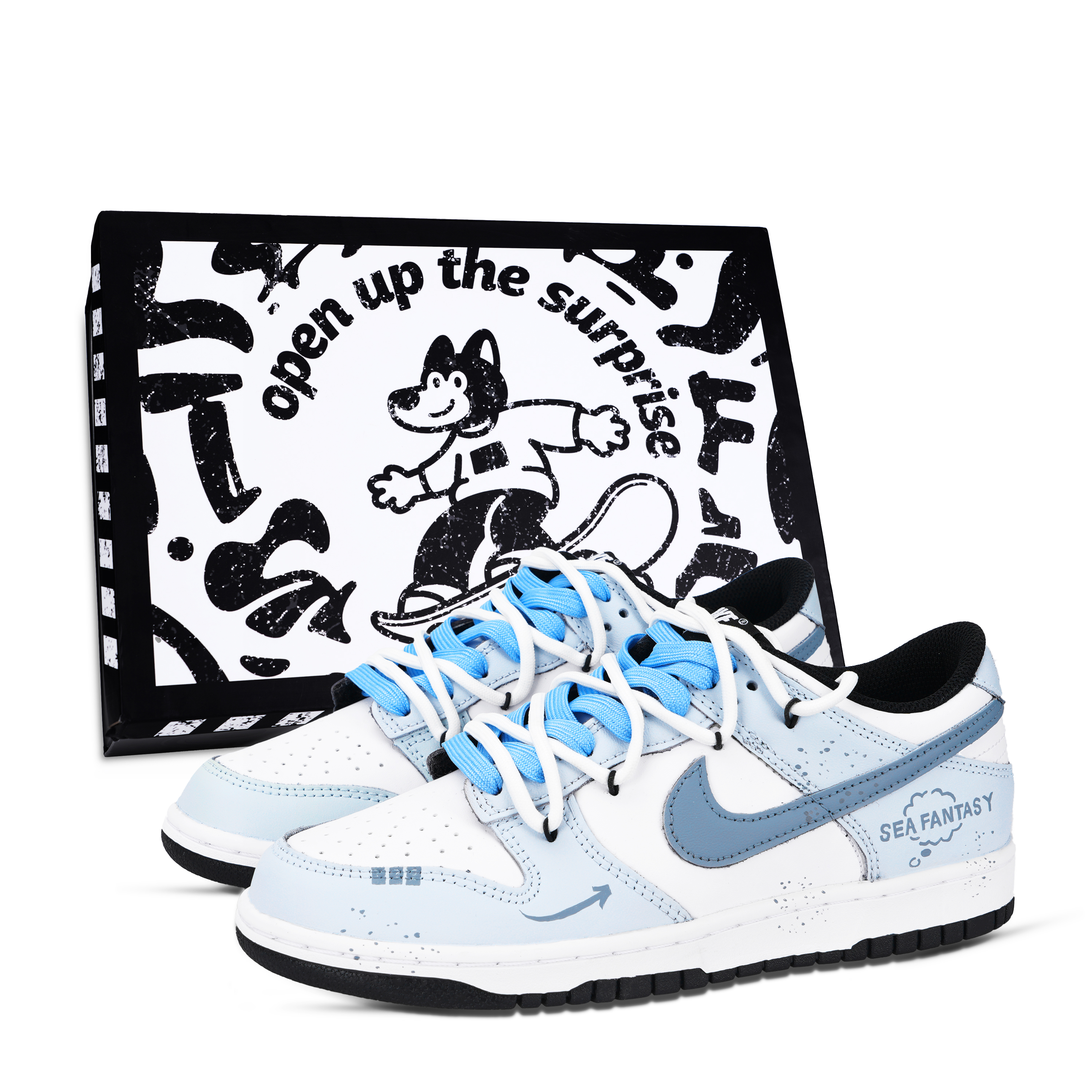 Nike Dunk Ocean Fantasy Abrasion Resistant Low top Skateboard Shoes Unisex Blue White
