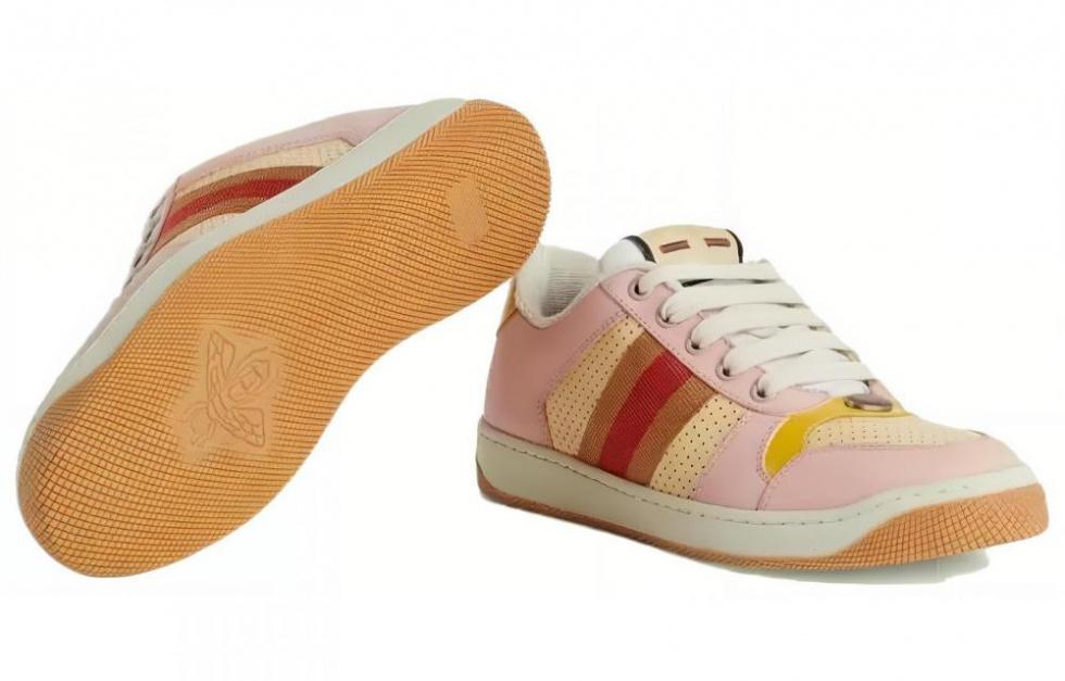 GUCCI Screener Low-Top Stylish Skateboarding Shoes Women's Pink Yellow Brown