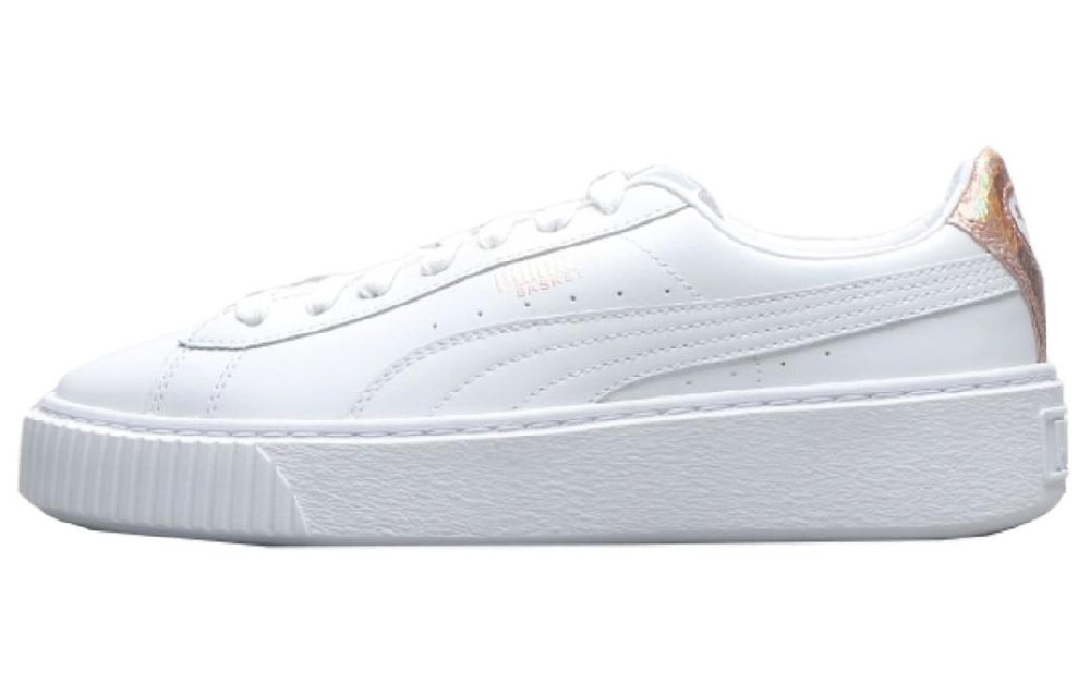 PUMA BASKET PLATFORM Slip-Resistant Cushioning Low-Top Skateboard Shoes Women's White Gold