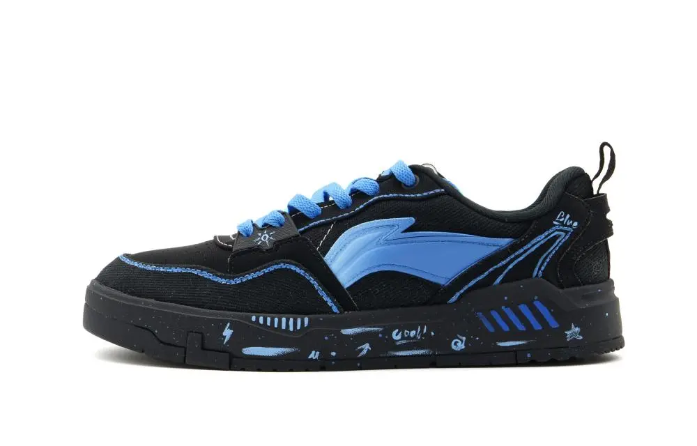 LiNing Yuan Chu Slip Resistant Abrasion Resistant Low top Skateboard Shoes Men's Black