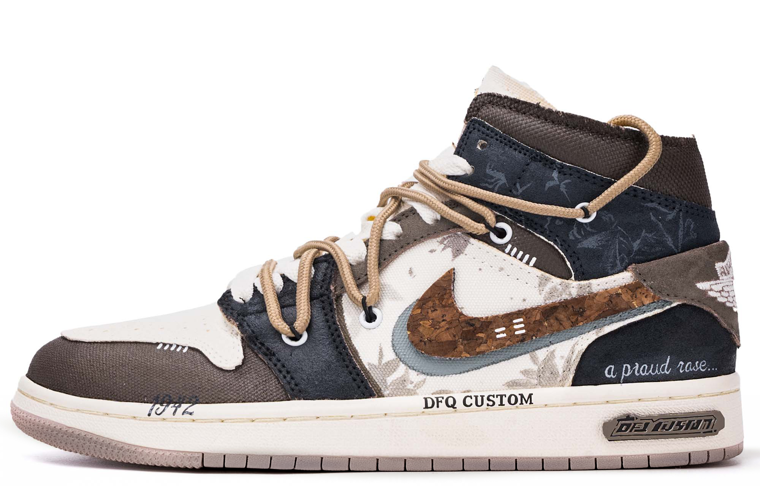 Jordan Air Jordan 1 ADCDAVINCI Custom Wild Cushioned Slip Resistant Mid Top Vintage Basketball Shoes Men's Brown Black