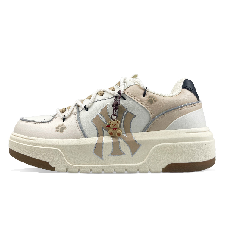 MLB Chunky Liner Anti-Slip And Wear-Resistant Height Increasing Low-Top Skateboard Shoes Unisex White Brown
