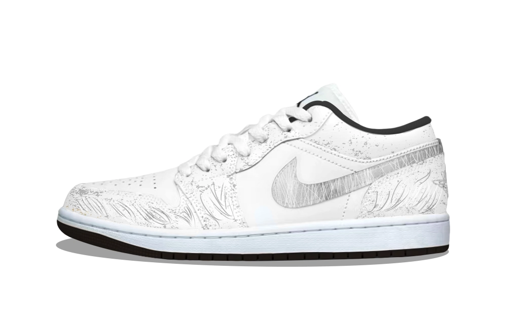 Jordan Air Jordan 1 Fire Tree Silver Flower Waterproof Low top Vintage Basketball Shoes Unisex Silver Gray