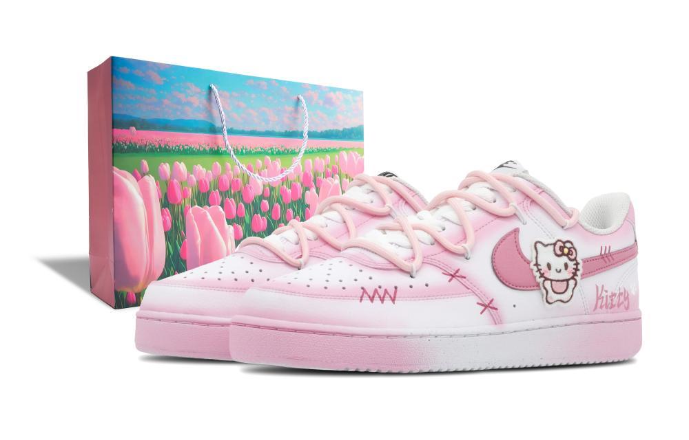 Nike Court Vision 1 Hello Kitty Special Packaging Anti-Slip Wear-Resistant Low-Top Skateboard Shoes Men's Pink White