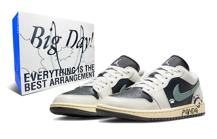 Jordan Air Jordan 1 Low-Top Vintage Basketball Shoes Unisex Black Green