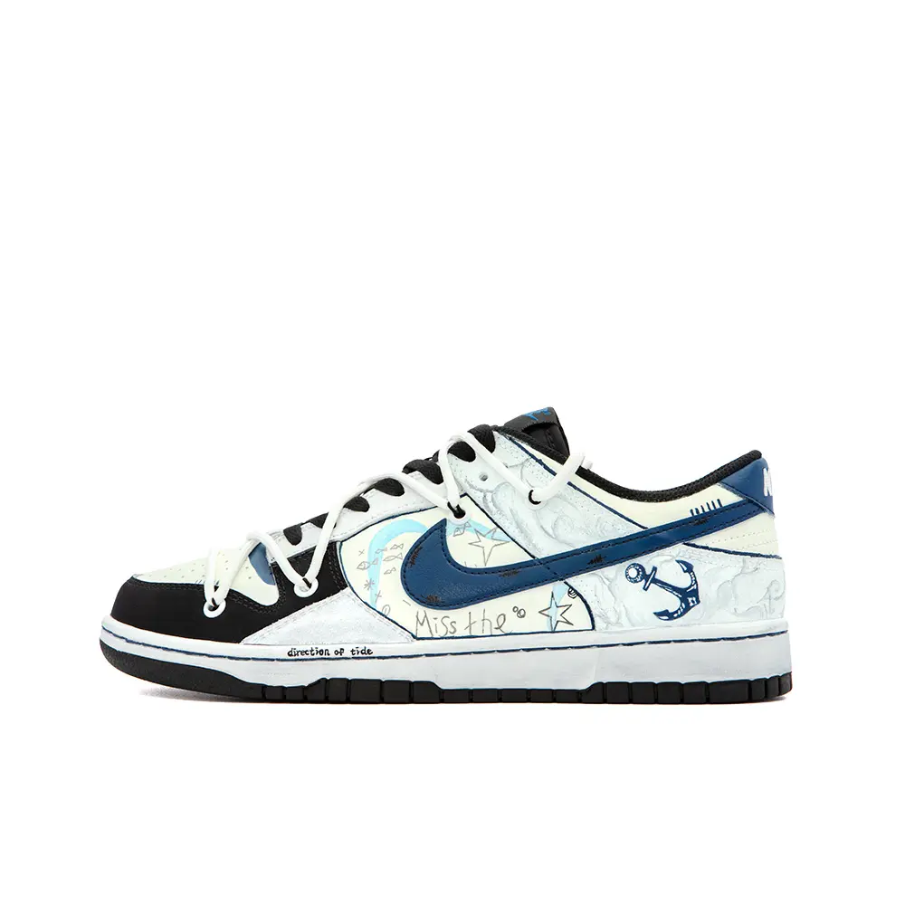 Nike Dunk Ocean Coexistence, Amber Low Top Skateboard Shoes Men's Black White Blue