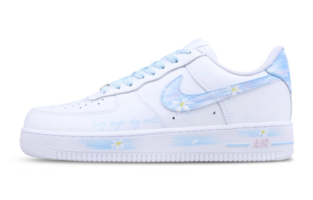 Nike Air Force 1 Slip Resistant Low Top Skateboard Shoes Men's White Blue