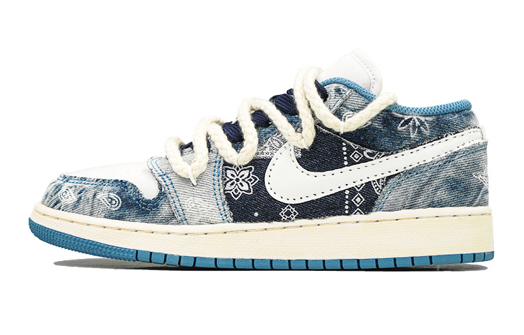 Jordan Air Jordan 1 Low Low-Top Vintage Basketball Shoes GS Washed Blue