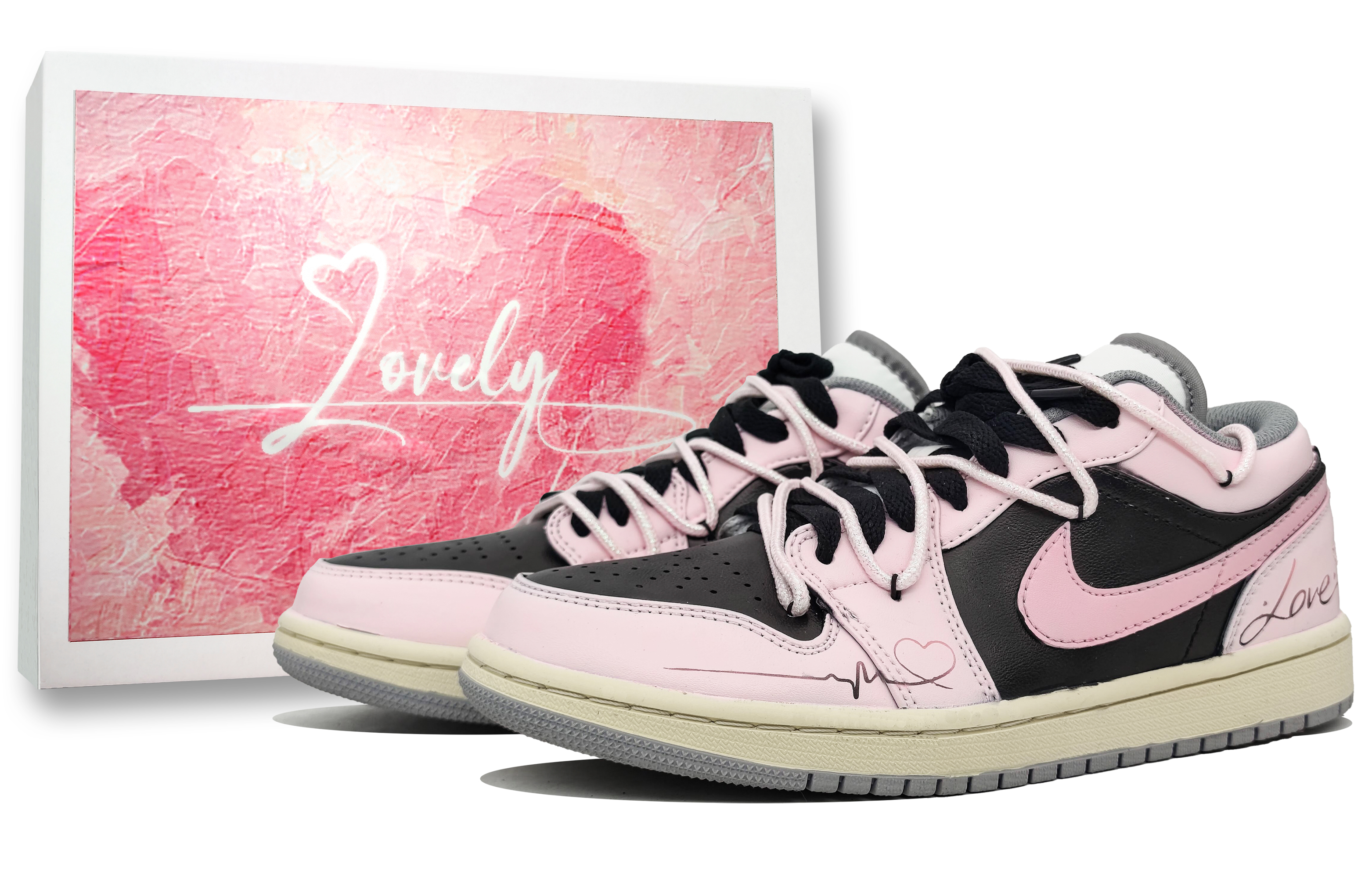 Jordan Air Jordan 1 Cushioning Low top Vintage Basketball Shoes Unisex Love Pink