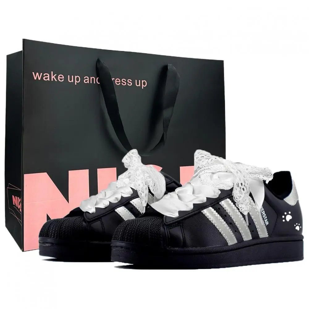 Adidas Originals SUPERSTAR Zheye Manufacturing, Lace Meow Box Abrasion Resistant Low top Skateboard Shoes Unisex Silver