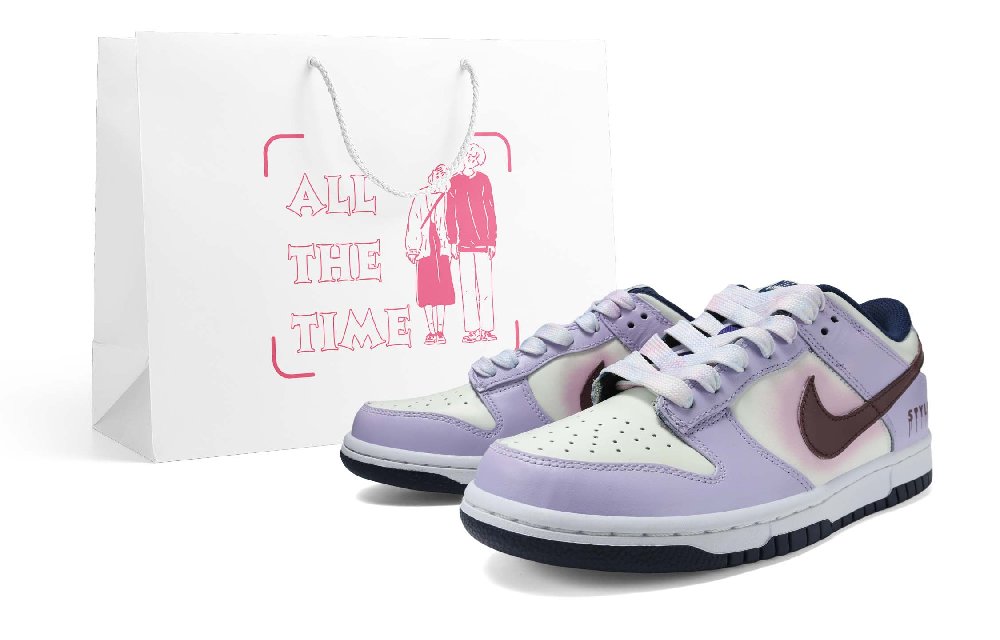 Nike Dunk Low Anti-Slip And Wear-Resistant Lightweight Low-Top Skateboard Shoes Women's Purple White Red