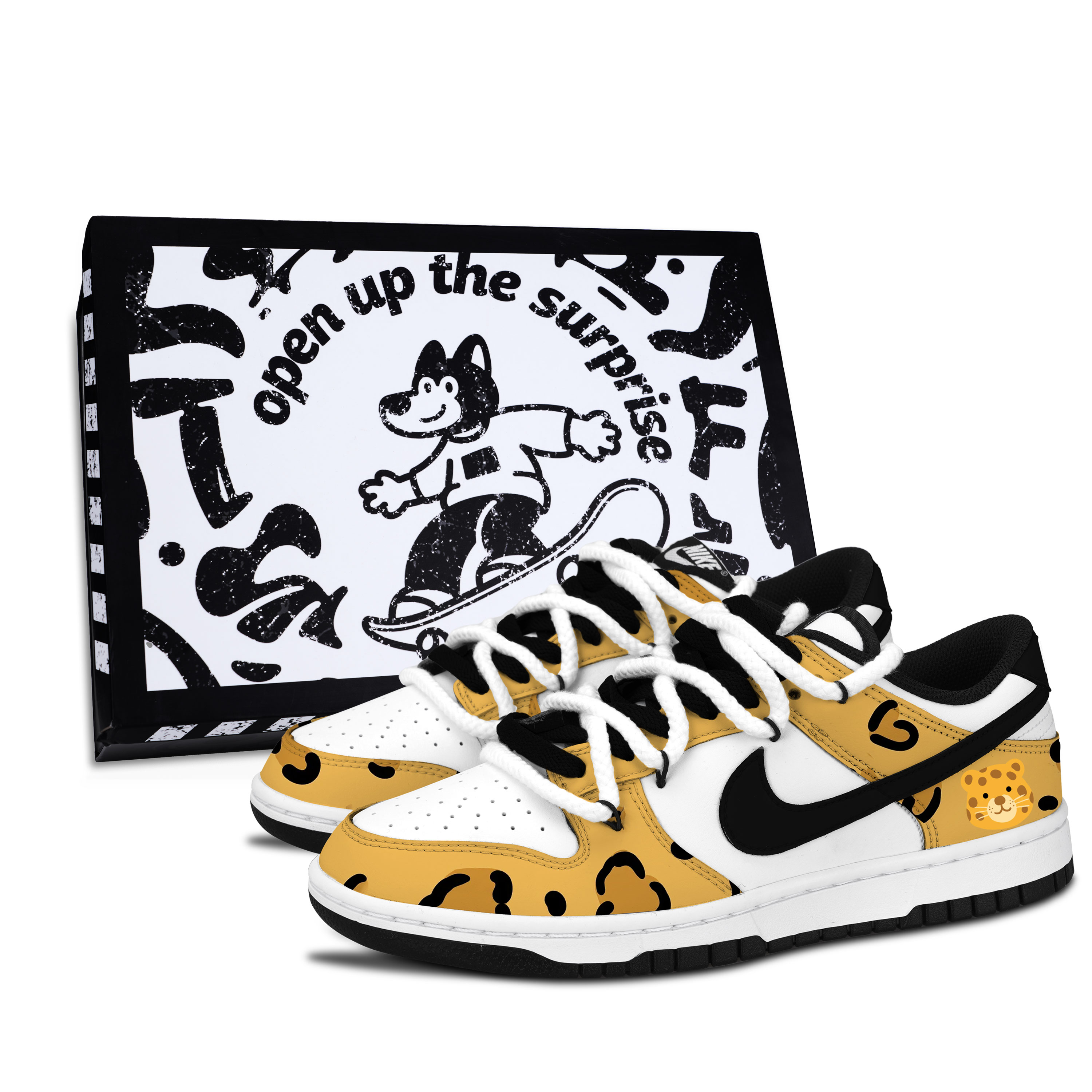 Nike Dunk Black White, Enchanting Leopard Slip Resistant Abrasion Resistant Low top Skateboard Shoes Unisex