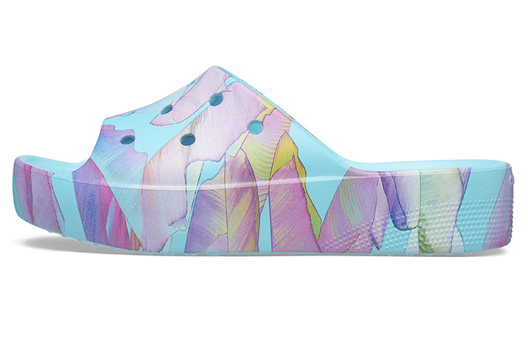 Crocs Classic Platform Palm Print Slide 'Blue Multi Color' Women's