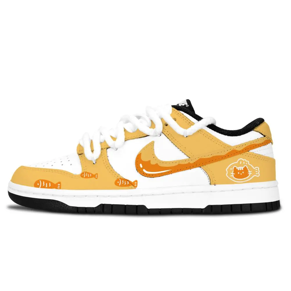 Nike Dunk Black White, Meow Fish Fun Slip Resistant Abrasion Resistant Low top Skateboard Shoes Unisex Yellow