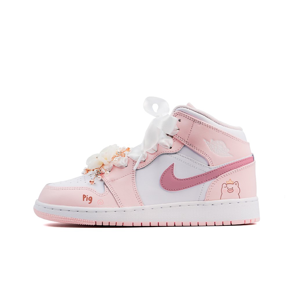 JORDAN Air JORDAN 1 Vintage Basketball Shoes Women's Mid-Top Pink/White