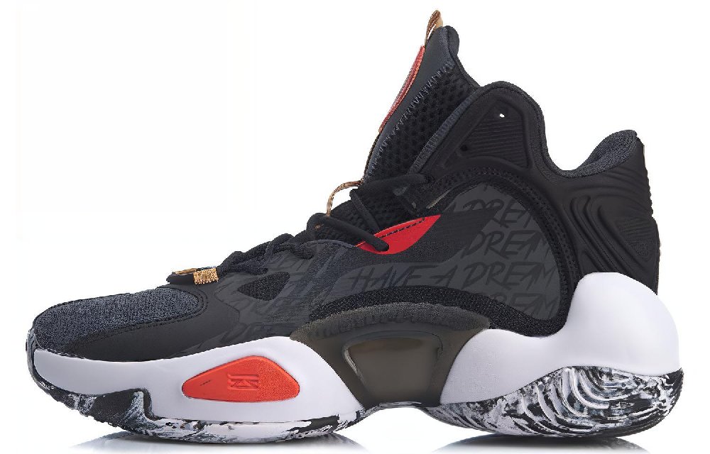 LiNing Power 6 V2 Cushioned Slip-Resistant Mid-Top Basketball Shoes Men's Black Red