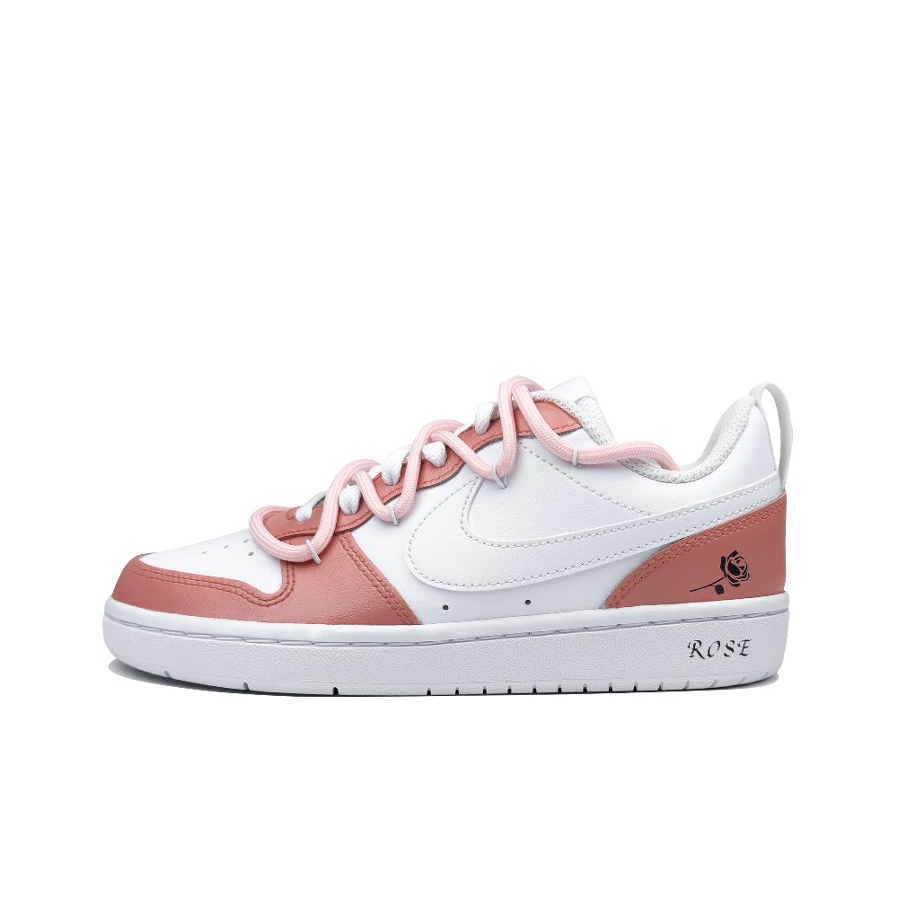 Nike Court Borough Series Low 2 Slip-Resistant Cushioning Abrasion-Resistant Low-Top Skateboard Shoes GS Rose Red