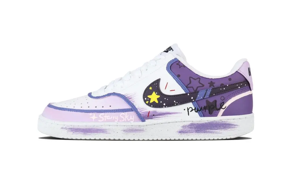 Nike Court Vision 1 Glamor Purple Starry Sky Abrasion Resistant Low top Skateboard Shoes Unisex Purple Blue