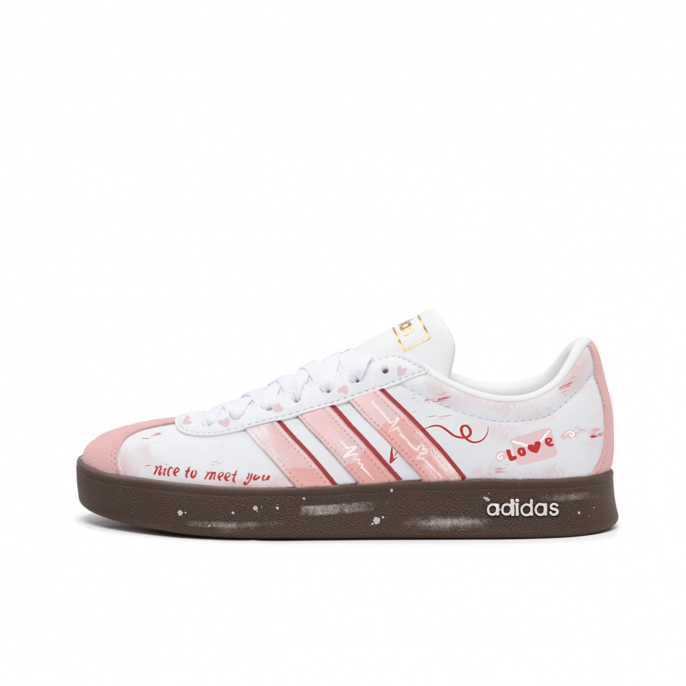 Adidas VL COURT 2.0 Star Bridge Pink Letter Abrasion Resistant Low top Skateboard Shoes Unisex Pink White