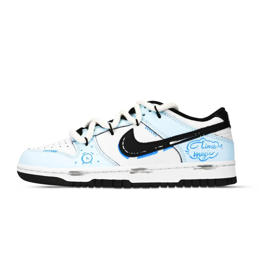 Nike Dunk Black White, Time Magic Abrasion Resistant Low top Skateboard Shoes Unisex Blue White