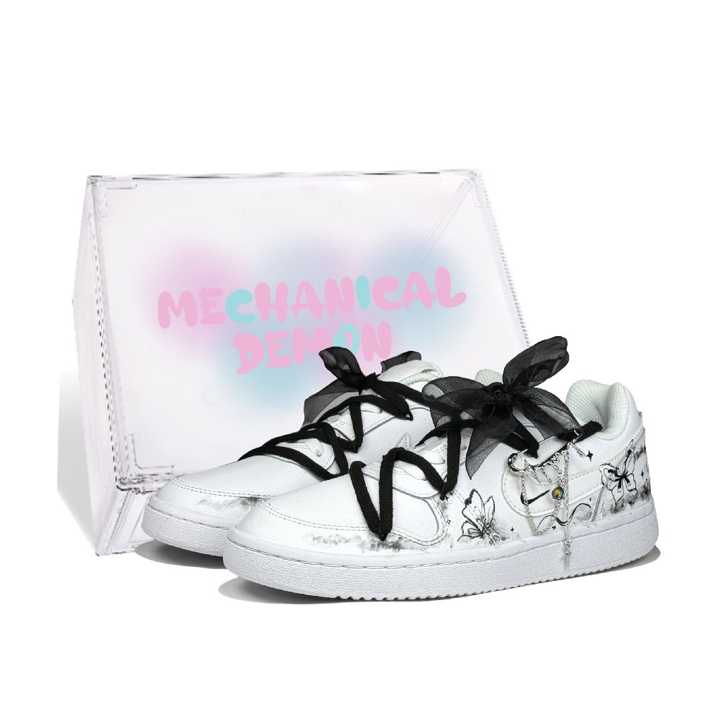 Nike EBERNON Mechanical Demon Starry Night Colorful Butterfly Low-Top Skateboard Shoes Men's Black White