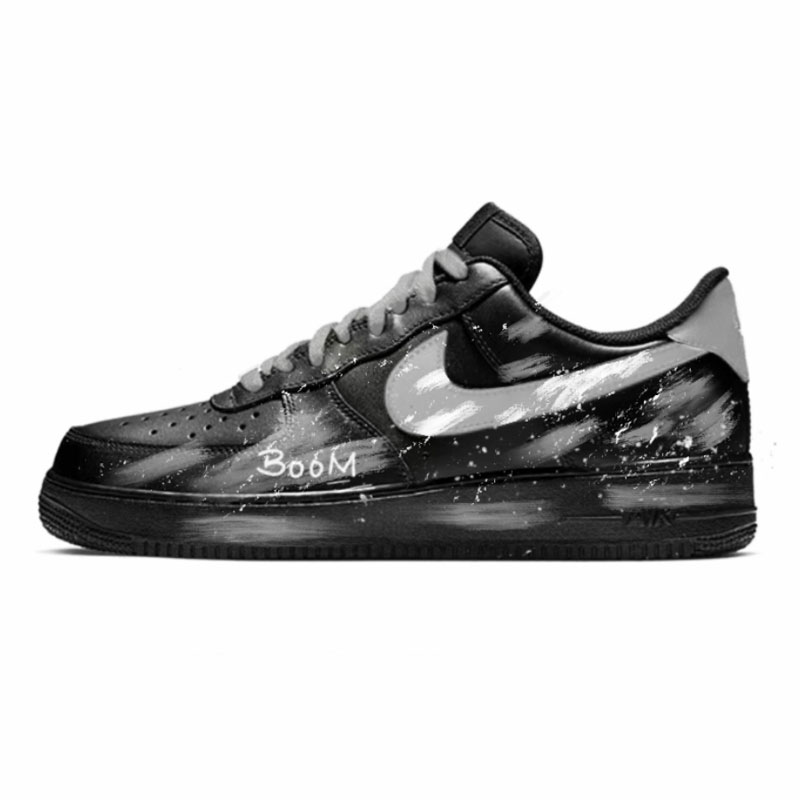 Nike Air Force 1 Black Warrior, Ink Splatter Air Raid Abrasion Resistant Balance Low Top Skateboard Shoes Men's Black