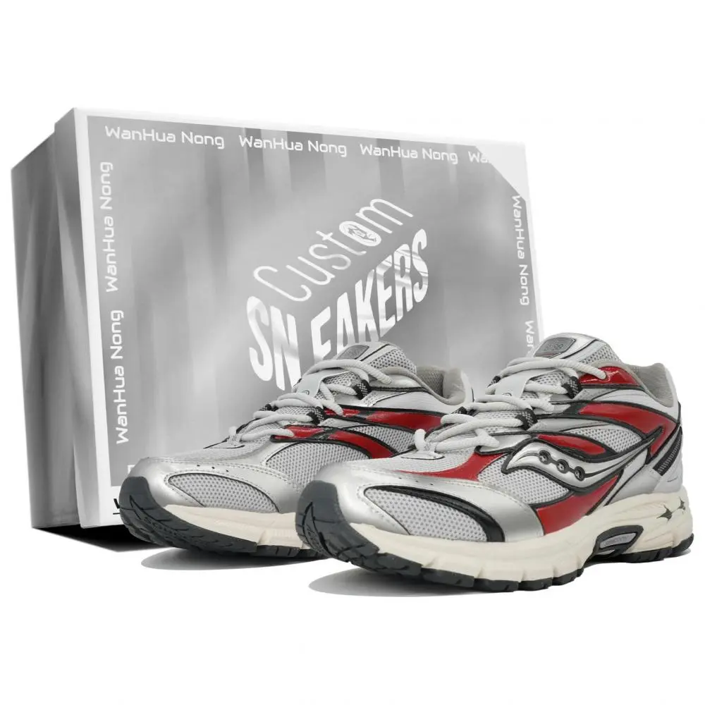 Saucony Cohesion 2K Coverage Low-Top Running Shoes Unisex Gray Silver Red