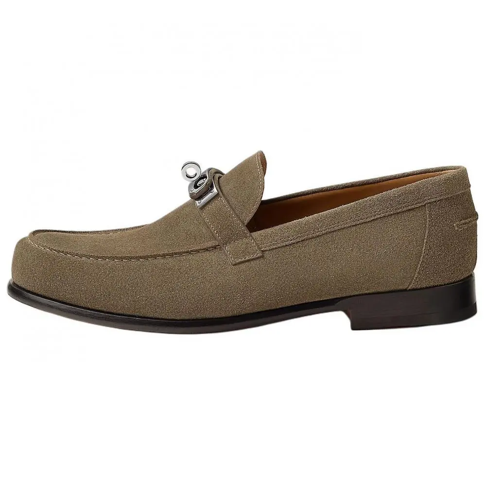 HERMES Destin Loafers Men's Light Gray