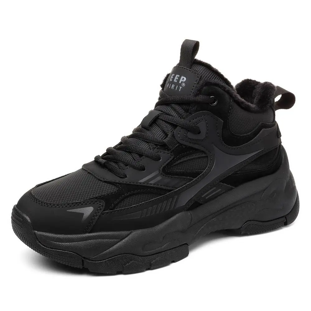 JEEP SPIRIT Thermal Waterproof Abrasion Resistant Cushioning Height Increasing Casual Shoes Men's Black