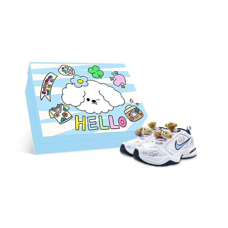 Nike Air Monarch 4 Low Top Chunky Sneakers Unisex White Blue Pink