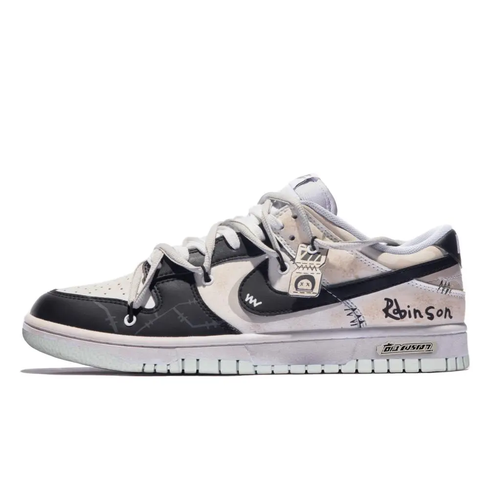 Nike Dunk Da Vinci Custom, Robinson Slip Resistant Abrasion Resistant Low top Skateboard Shoes Unisex Black White