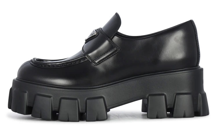PRADA Brushed Leather Monolith Loafers 'Black' Women's