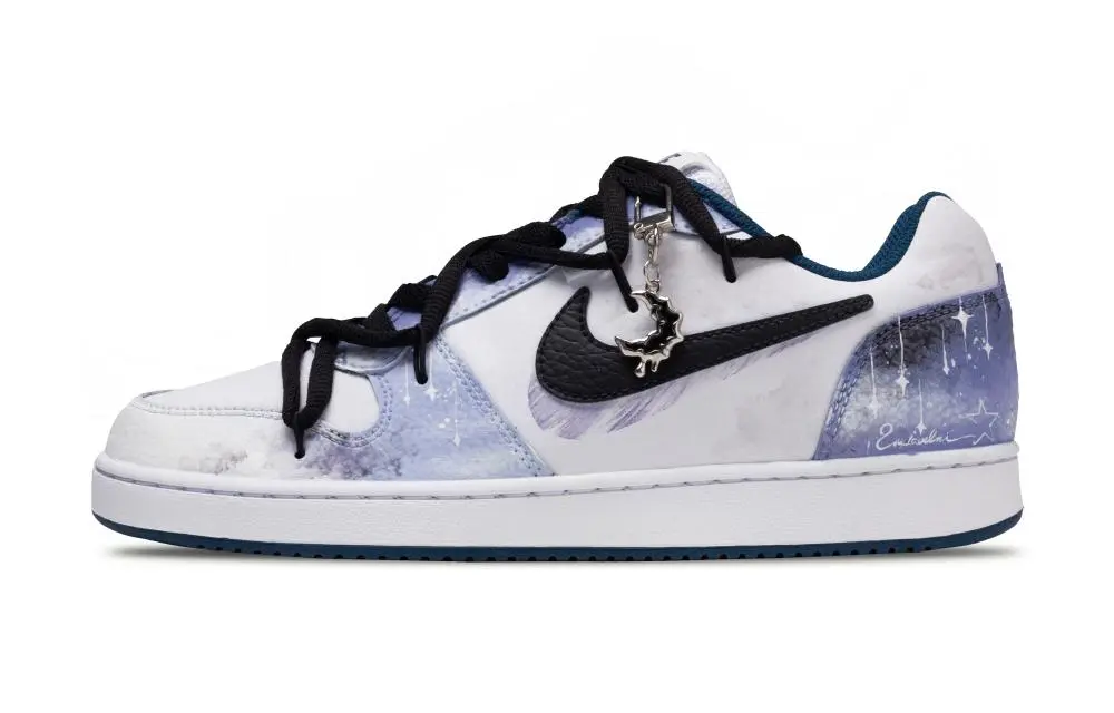 Nike EBERNON Yueyongliu Abrasion Resistant Low Top Skateboard Shoes Men's White Blue