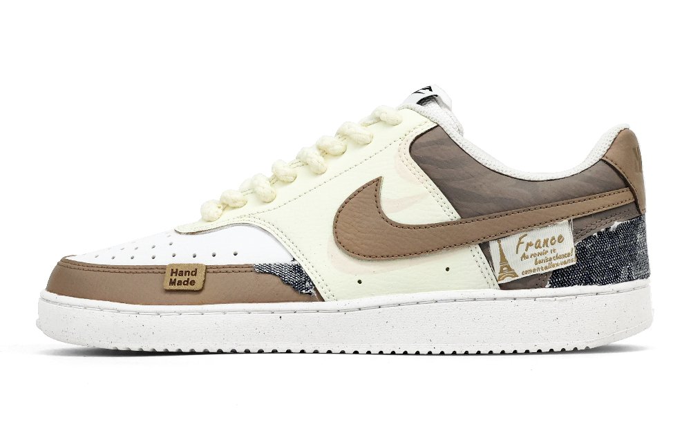Nike Court Vision 1 Brown White Travelogue Anti Slip Wear Resistant Low Top Skateboard Shoes Men's Brown