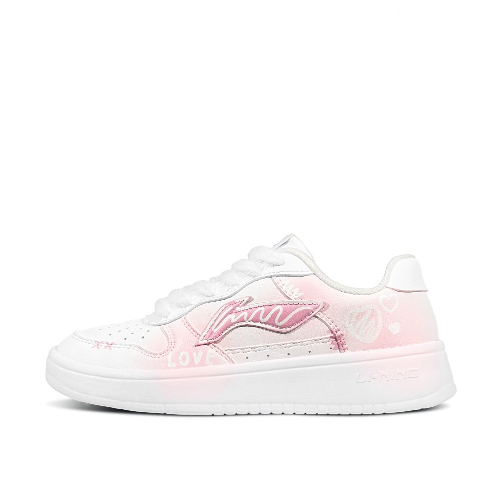 LiNing Pontoon Boats Anti Slip And Wear Resistant Height Increasing Low Top Skateboard Shoes Women's Pink White