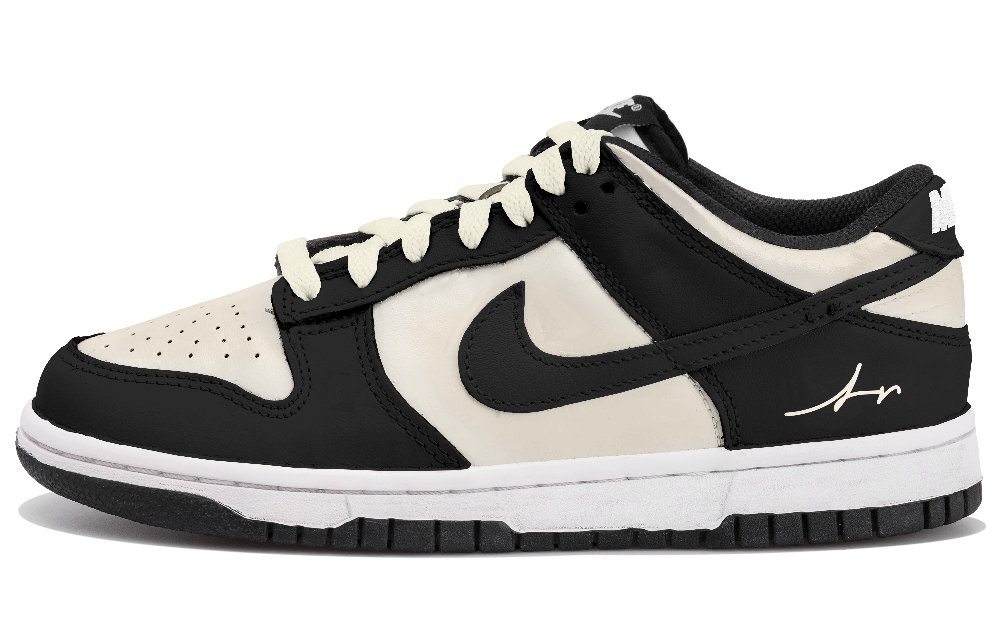 Nike Dunk Abrasion Resistant Low Top Skateboard Shoes Men's Black White Yellow