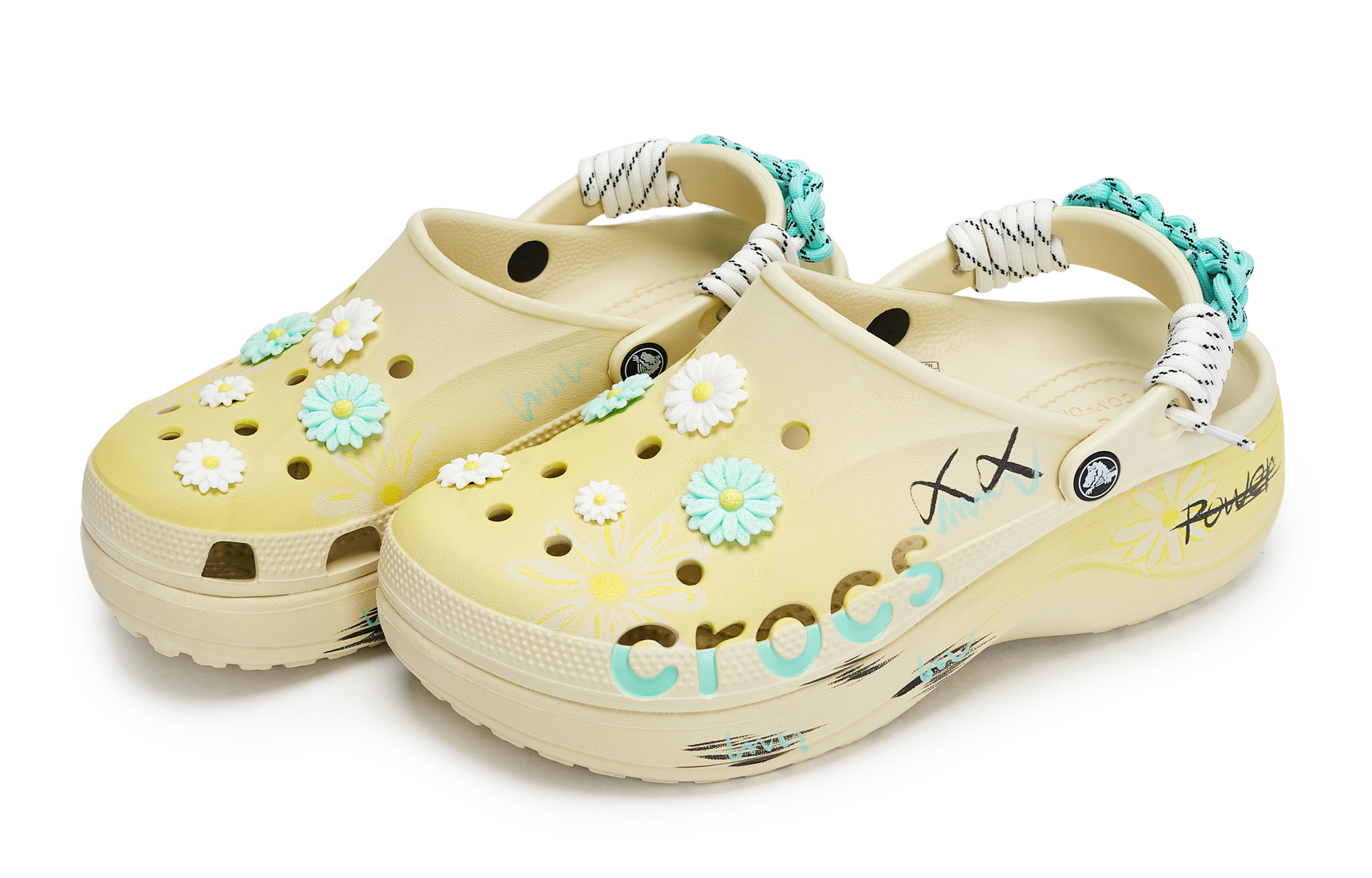 Crocs Baya Platform Clog 811 Manufacturing, Daisy Floral, Special Shoe Box Clogs Women's White Yellow Blue купить в интернет-магазине Yoocart с быстрой доставкой по России.