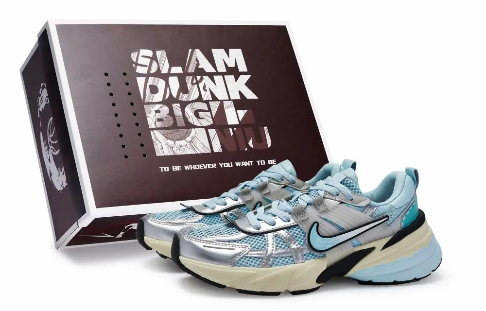 Nike V2K Run Cushioned Slip-Resistant Low-Top Running Shoes Women's Blue Silver Black