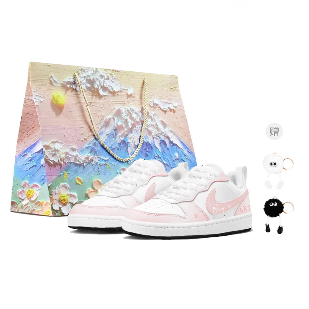 Nike Court Borough Cushioning Lightweight Low top Skateboard Shoes Unisex Pink White