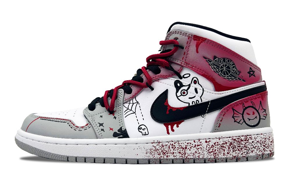 Jordan Air Jordan 1 Mid Cushioning Anti-Slip And Wear-Resistant Mid-Top Vintage Basketball Shoes Men's Gray Black Red