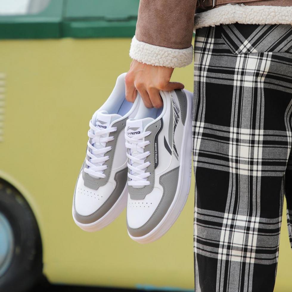 LiNing Duda Anti-Slip Wear-Resistant Breathable Height Increasing Low-Top Skateboard Shoes Men's White Gray