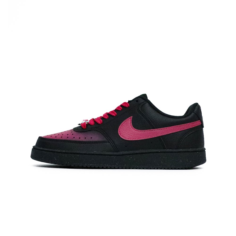 Nike Court Vision Anti-Slip Wear-Resistant Low-Top Skateboard Shoes Unisex Black Rose Red