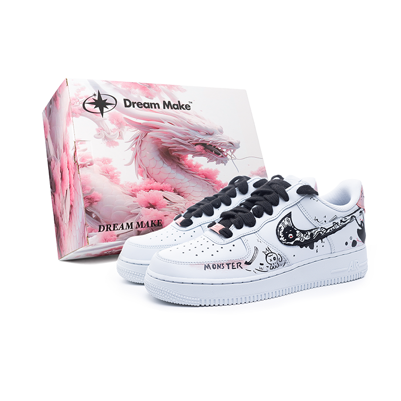 Nike Air Force 1 Red Eye Abrasion Resistant Low Top Skateboard Shoes Men's White Black