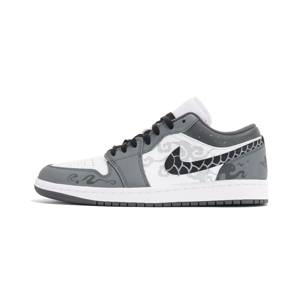 Jordan Air Jordan 1 Abrasion Resistant Low Top Vintage Basketball Shoes Unisex Gray White